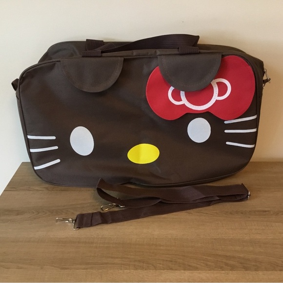 Hello Kitty Weekender Crossbody Travel Bag w/Shoulder Strap, Red Furry Bag Charm - Picture 1 of 6